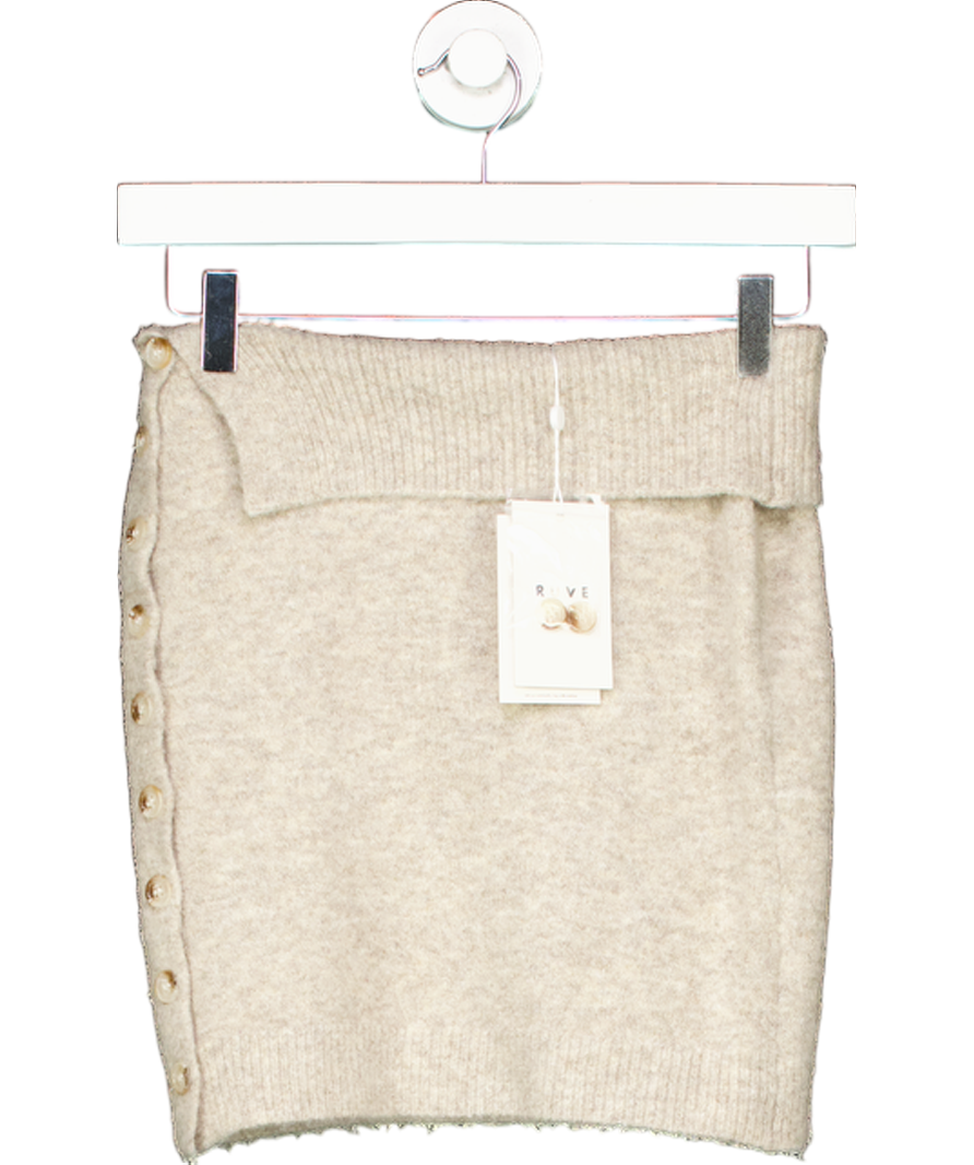 Ruve Beige Selva Button Detail Fold Down Mini Skirt UK XS