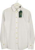 HOLLAND COOPER White 100% Cotton Classic Fit Shirt With Gold Logo Buttons UK 10