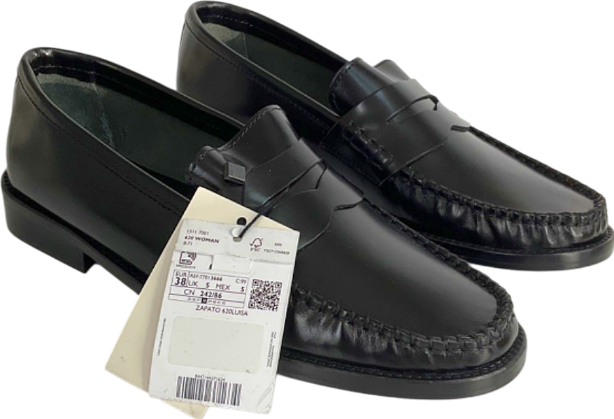 MANGO MNG Black Leather Loafers EU 38 UK 5