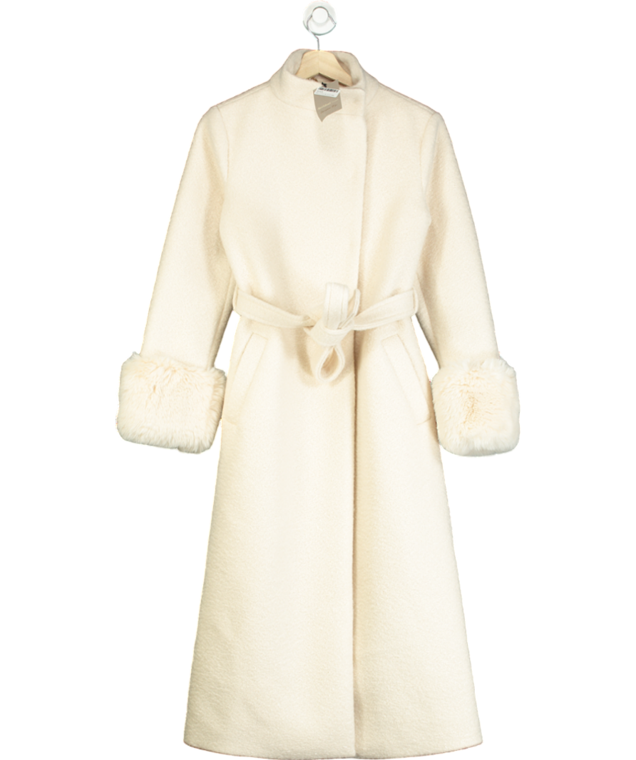 River Island Cream Faux Fur Cuff Longline Coat UK 8