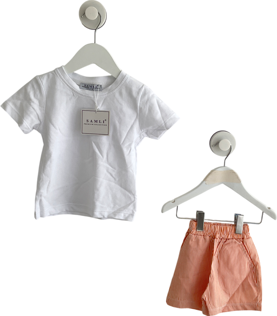 Samli Premium collection Orange And White Striped Shorts With Matching Smart Shirt 9-12 Months