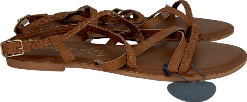 Accessorize Tan Strappy Wide Fit Leather Sandals Tan UK 7 EU 40 👠