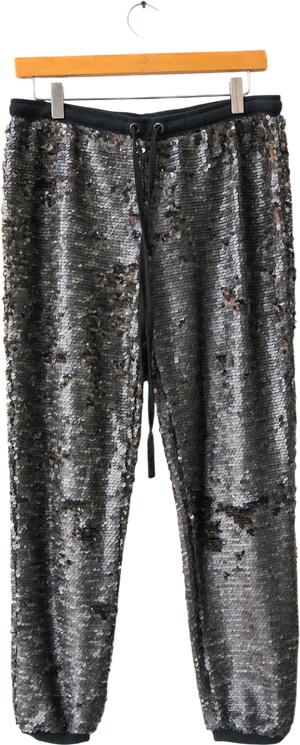 FREE PEOPLE Grey Metallic Sequin Jogger Trousers UK S