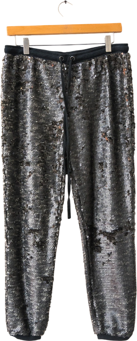 FREE PEOPLE Grey Metallic Sequin Jogger Trousers UK S