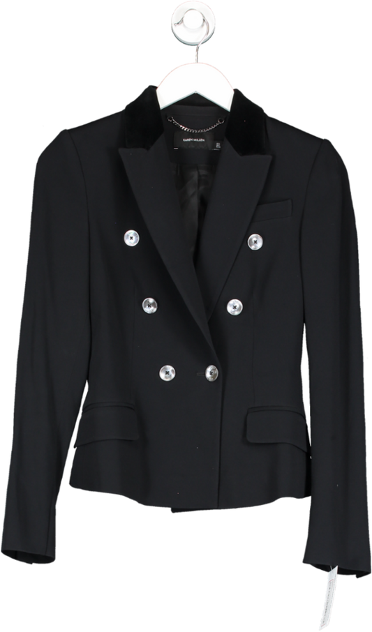 Karen Millen Black Double Breasted Blazer With Velvet Collar UK 6