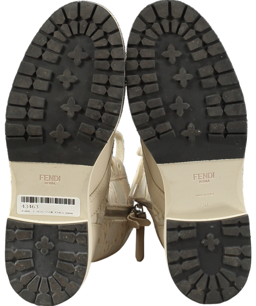 Fendi Cream Vitello Fabric Jacquard Karligraphy Embroidered Calf Length Boots UK 4 EU 37 👠