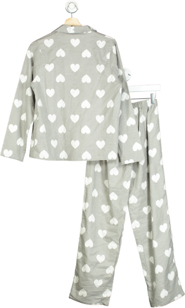 Grey Heart Print Brushed Cotton Pyjamas in gift bag  UK 12-14