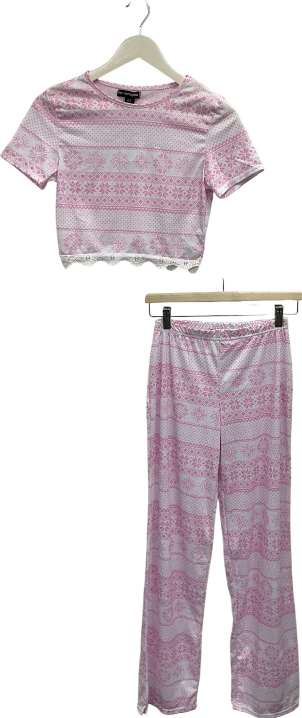 PrettyLittleThing Pink Fairisle Print Pyjama Set UK 10