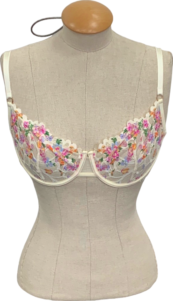 Cream Floral Embroidered Underwire Bra UK 32DD
