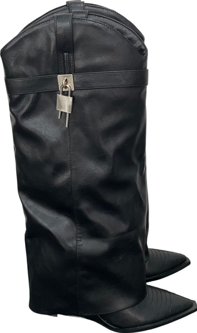 Ego Black Ava Lock Detail Pointed Toe Boot UK 5 EU 38 👠