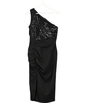 lipsy london Black Sequin One Shoulder Midi Dress UK 12