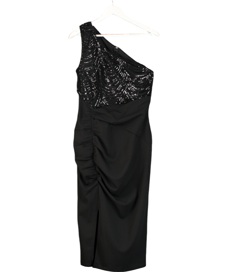 lipsy london Black Sequin One Shoulder Midi Dress UK 12
