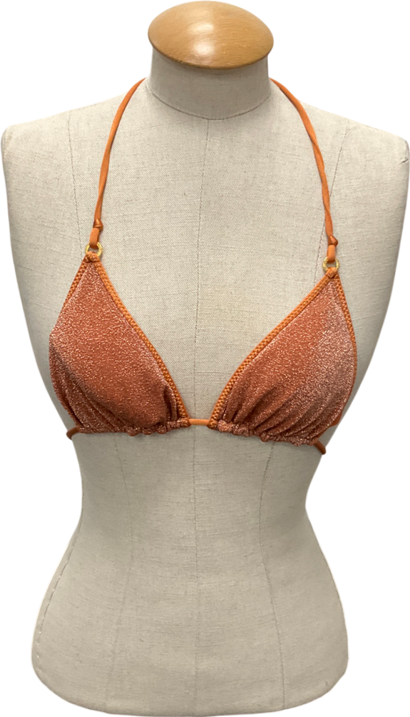 Orange Sparkly Bikini Top With Tassels UK S