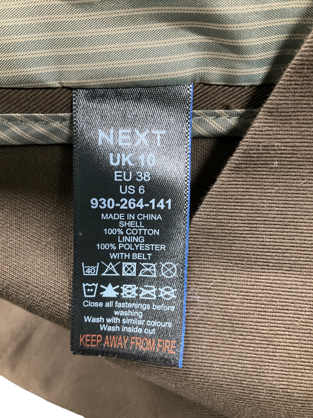 Next Brown Premium Trench Coat UK 10