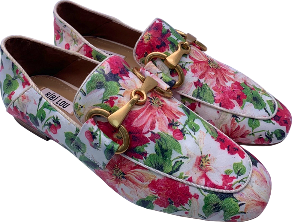 Bibi Lou Pink Floral Print Loafers UK 6 EU 39
