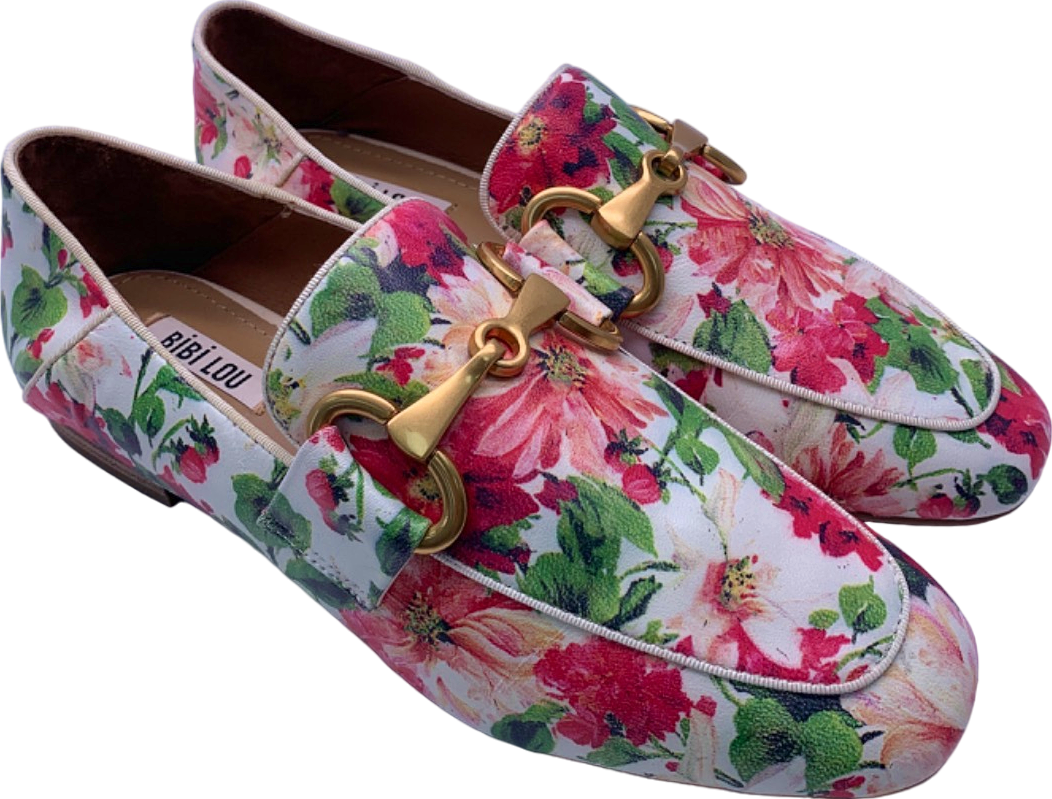 Bibi Lou Pink Floral Print Loafers UK 6 EU 39