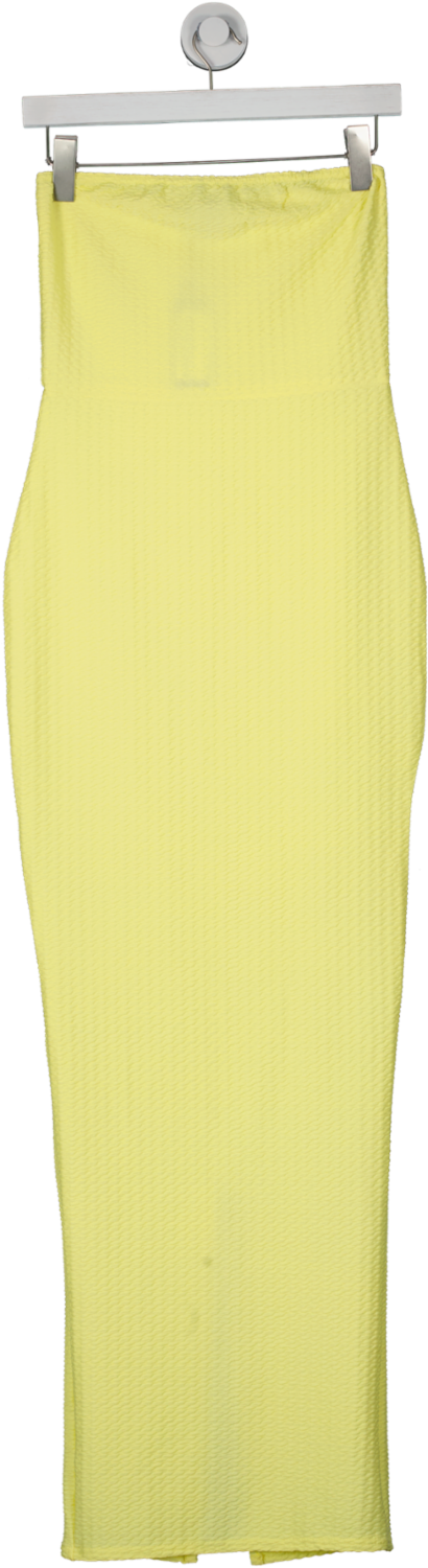 PrettyLittleThing Yellow Lemon Textured Bandeau Split Front Midaxi Dress UK 8