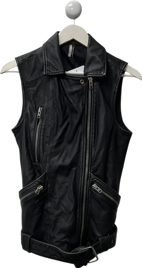 Topshop Black Faux Leather Oversized Sleeveless Biker Jacket UK 8