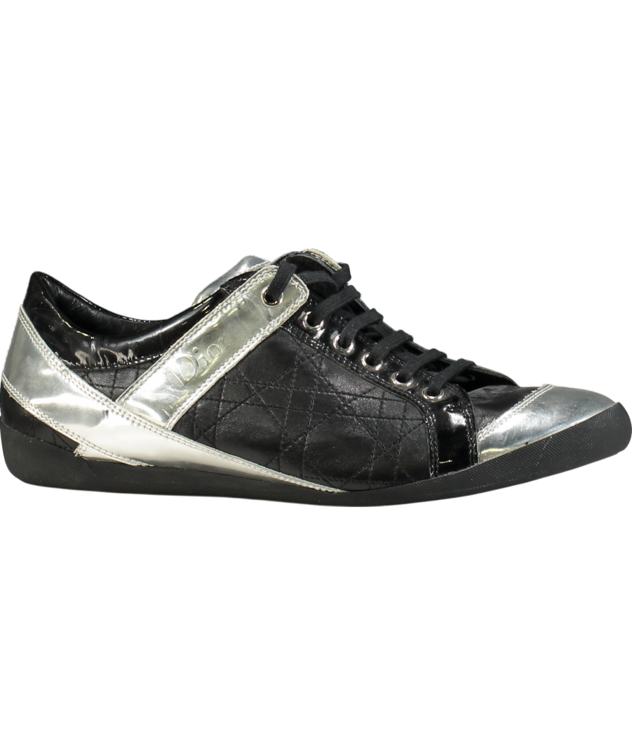 Dior Cannage Silver Detail Leather Sneakers Black UK 7 EU 40 👠