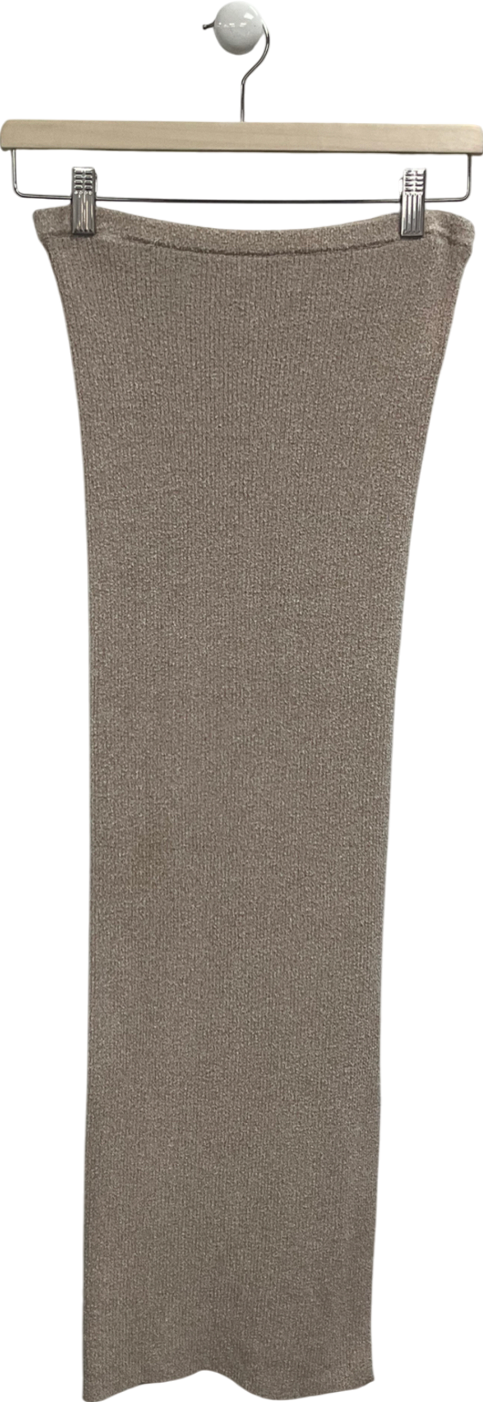 Oh Polly Beige Strapless ribbed Midi Dress UK S