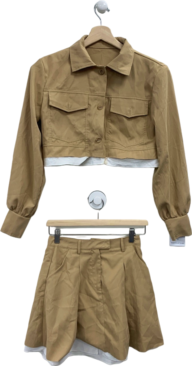 No Brand Camel Cropped Jacket and Skirt Co-ord Set UK S