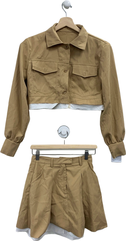 No Brand Camel Cropped Jacket and Skirt Co-ord Set UK S