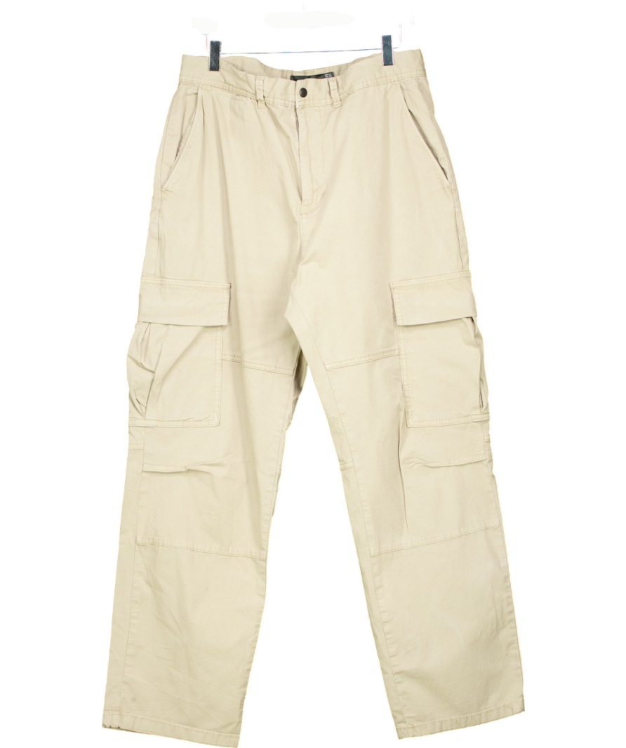 Bershka Beige Straight-leg Cargo Trouser UK 16
