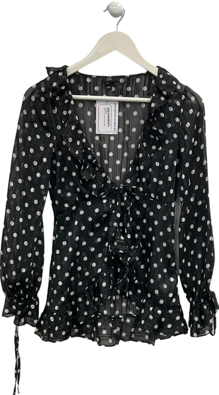 River Island Black Polka Dot Sheer Blouse UK 6