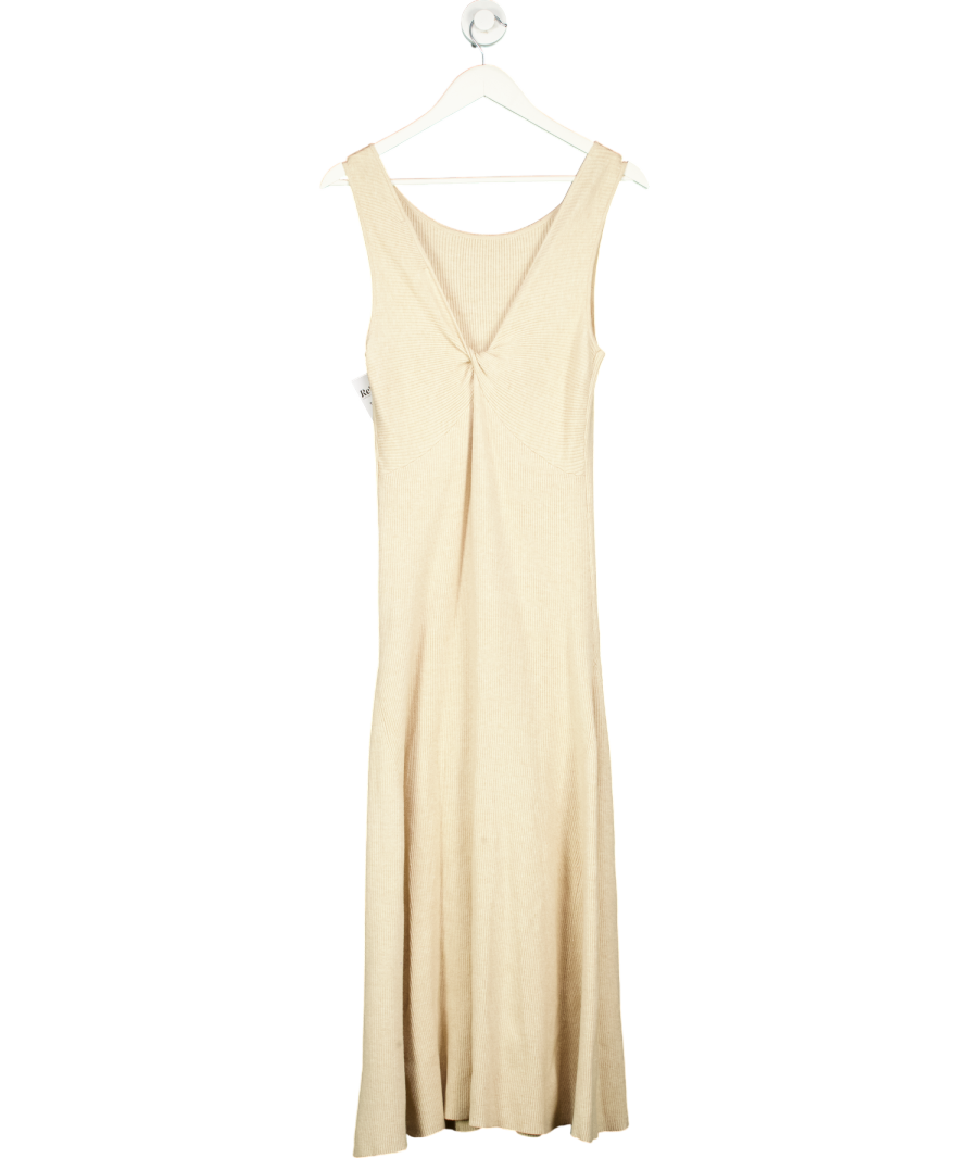 Fig & Basil Beige Knitted Rib Midaxi Dress UK 12