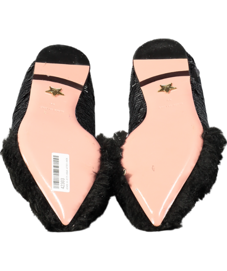 JF London Black Sequin Fur Flat Pumps UK 6 EU 39 👠