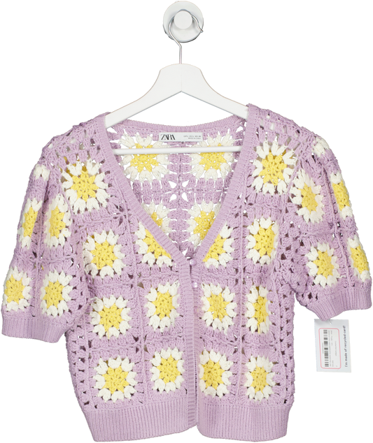 ZARA Purple Crochet Knit Cardigan UK L