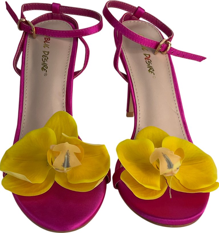 Public Desire Pink Mica Fuchsia & Yellow Orchid Barely There Round Toe Stiletto UK 5 EU 38 👠