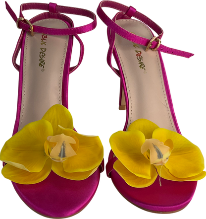 Public Desire Pink Mica Fuchsia & Yellow Orchid Barely There Round Toe Stiletto UK 5 EU 38 👠