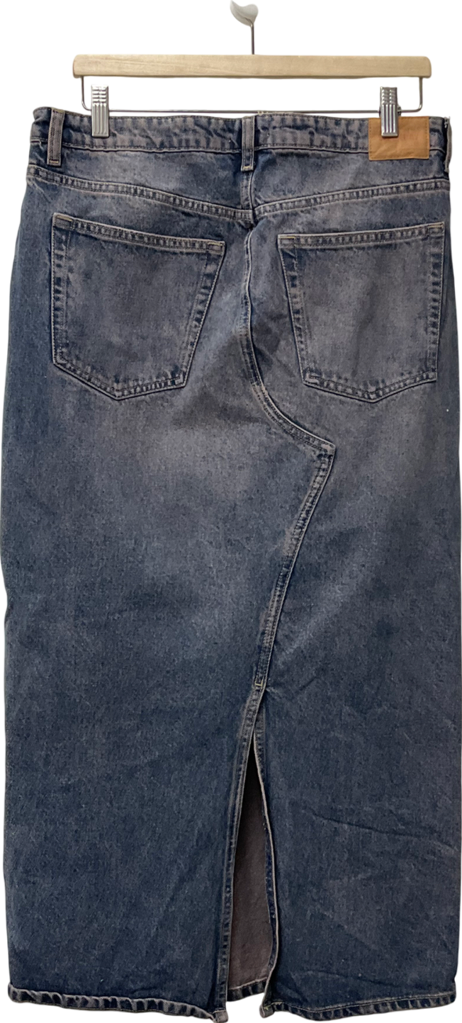 Weekday Side Denim Midi Skirt In Blue Wash W42