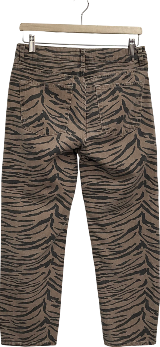 Next Beige Tiger Print Straight Leg 100% Cotton Jeans UK 8