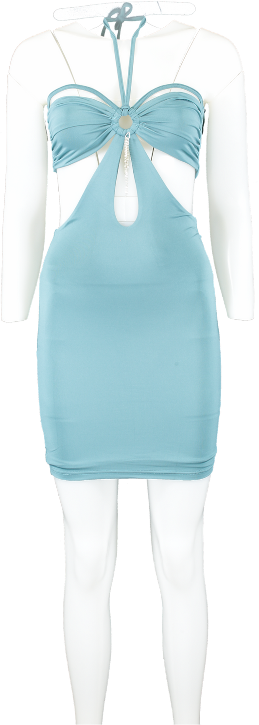 confexy Blue Cut Out Halter Neck Mini Dress With Diamante Detail In Teal UK 6