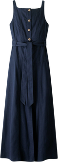 ME + EM Navy Blue Button Front Maxi Dress Crease-less Linen UK 8