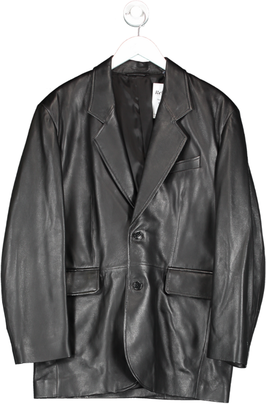 GANT Black Oversized Leather Blazer One Size
