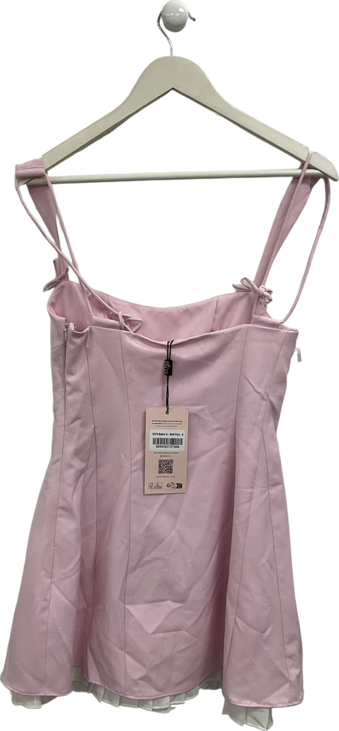 Oh Polly Cressida Bow-detail Pleated A-line Mini Dress In Soft Pink UK 8