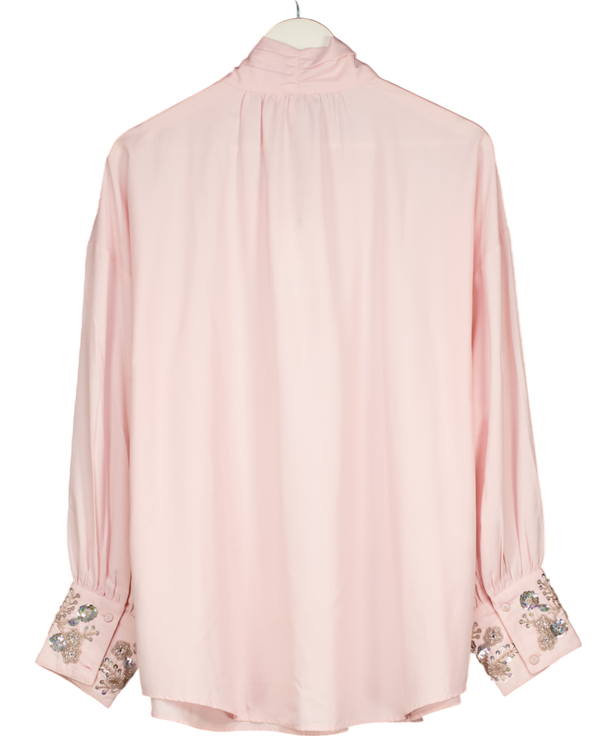 Monsoon Pink Ann Pussybow Embellished Blouse UK L