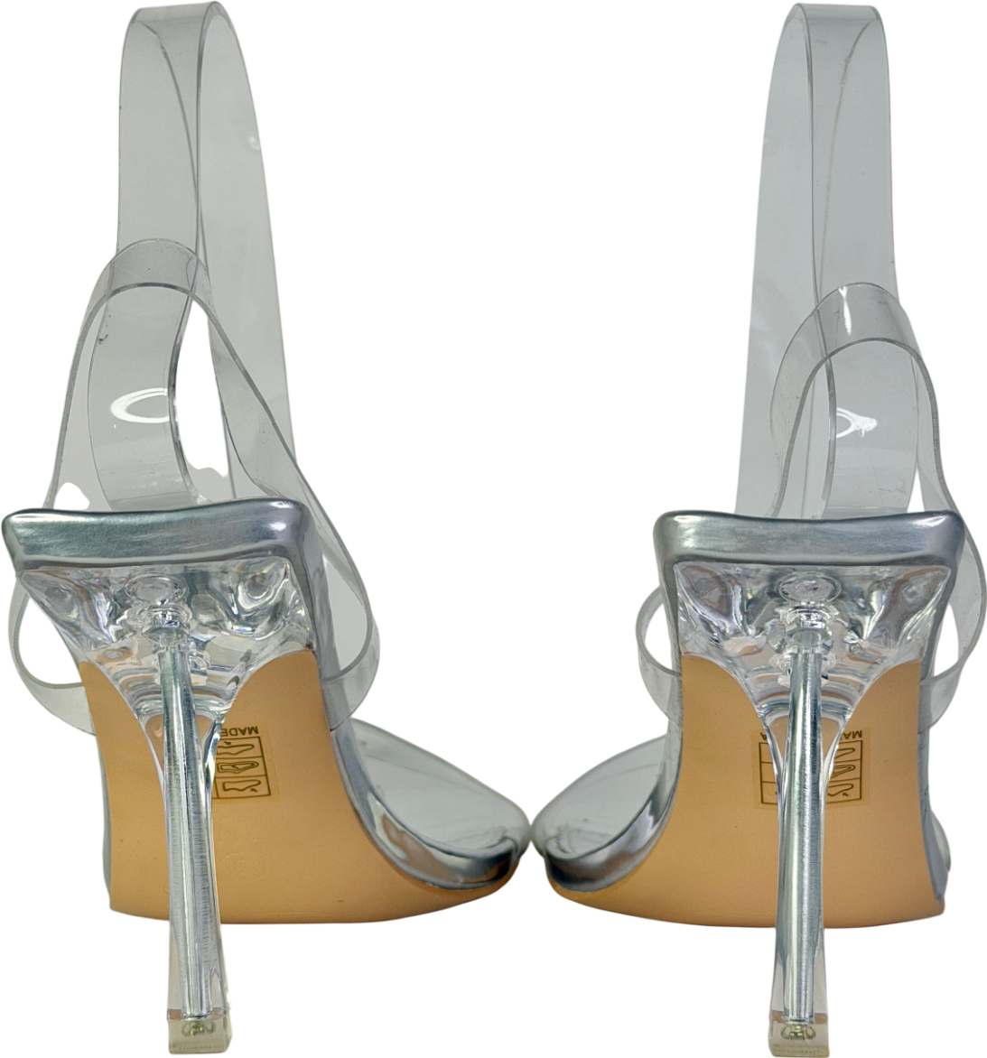Public Desire Metallic Silver Perspex Wide Fit Square Toe Slingback Mid Heels UK 5 EU 38 👠