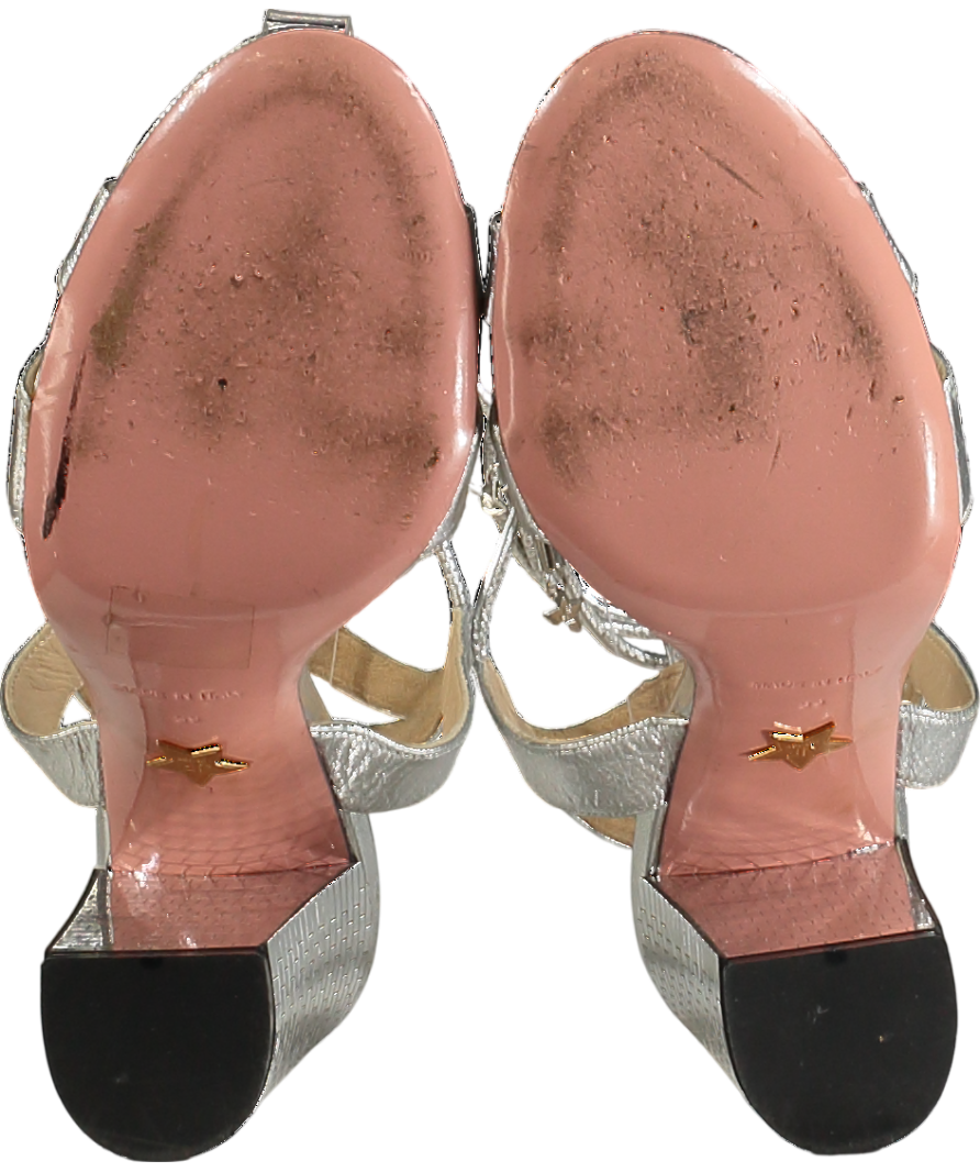 JF LONDON Metallic Silver Mirrored Block Heel Strappy Sandals UK 6 EU 39 👠