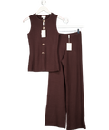 PRETTY LAVISH 2-piece Chocolate Brown Gabriella Crochet Knit Trousers  And Waistcoat Top UK XS