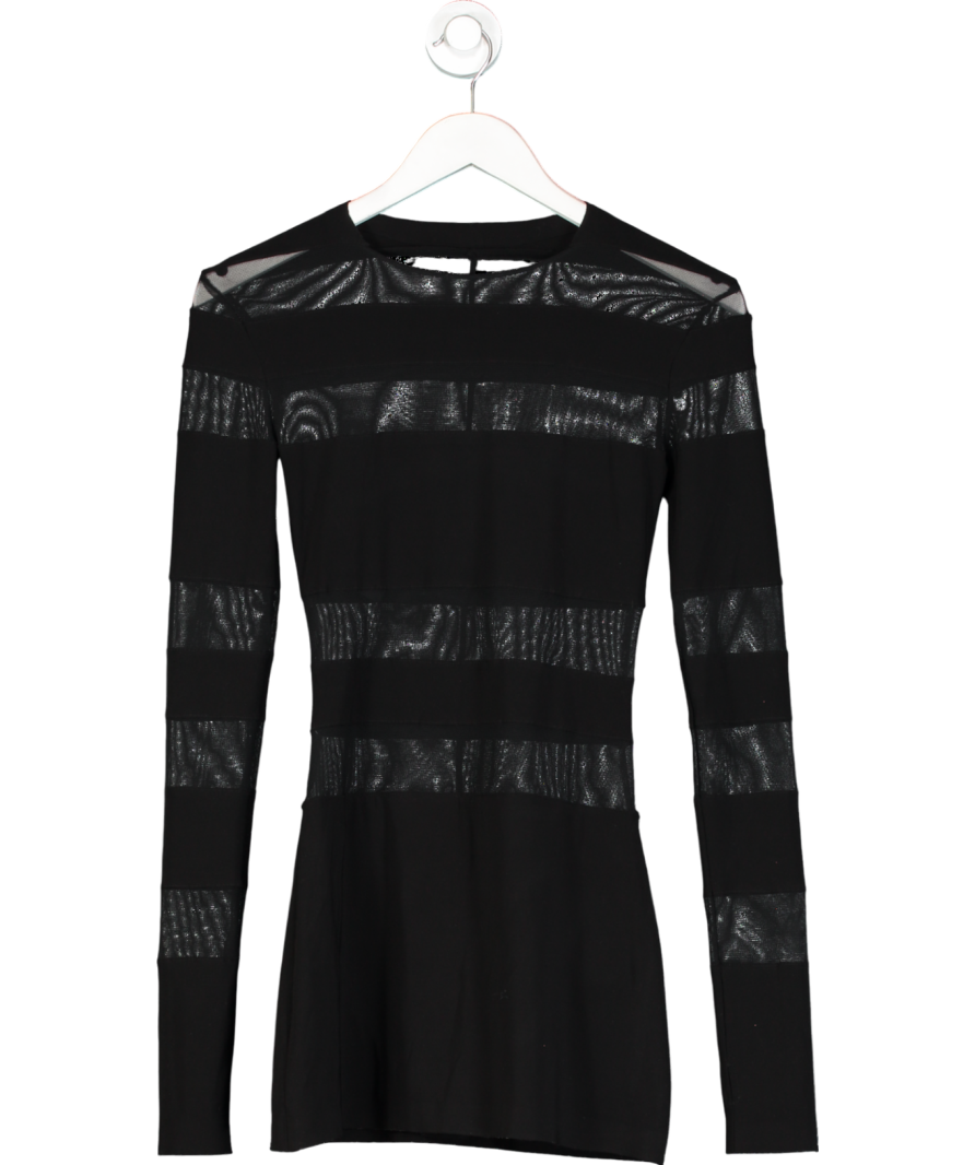 Black Long Sleeved Mesh Striped Detailing Mini Dress UK XS
