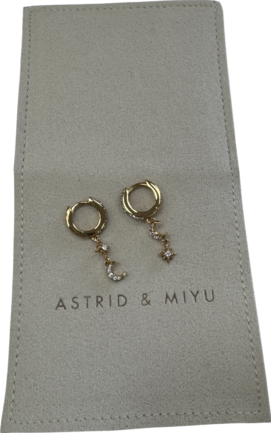 Astrid & Miyu Yellow 18k Gold Plated Silver Celestial Star And Moon Drop Hoop Earrings