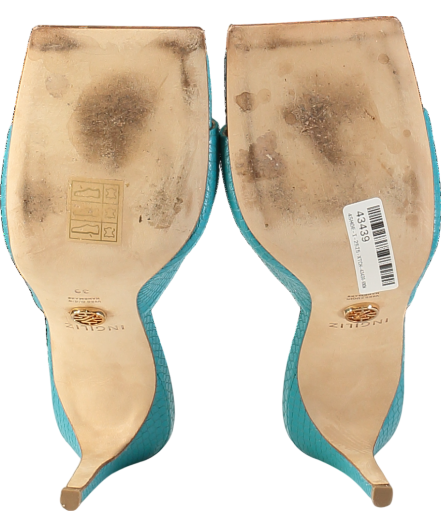 ingiliz Blue Kalina Lizard Embossed Leather Mules UK 6 EU 39 👠