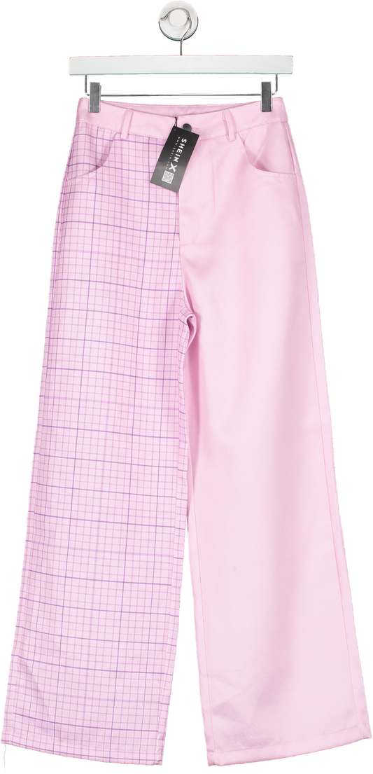 SHEIN Pink Asymmetric Plaid Printed Suit Trousers UK XS