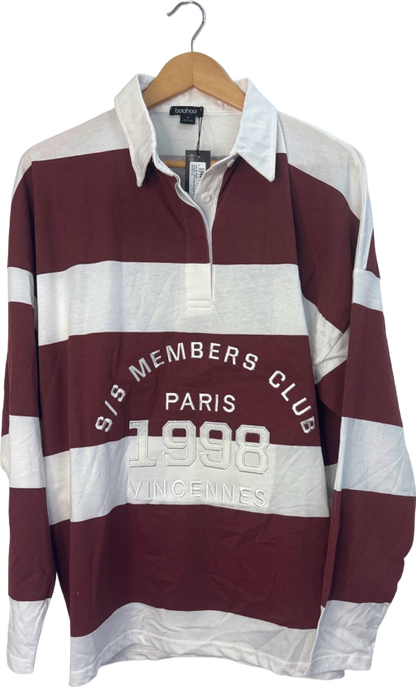 Boohoo Berry Slogan Striped Rugby Shirt M