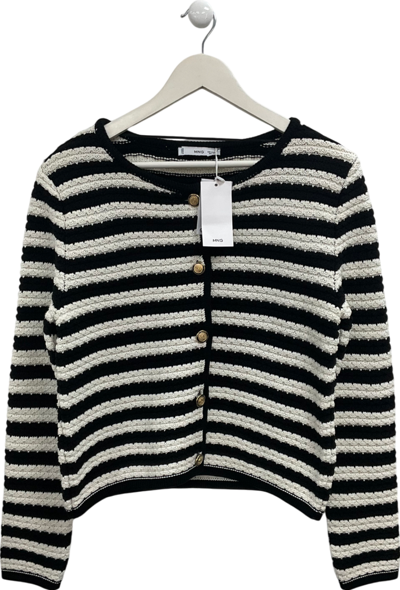 MANGO Black Flok Striped Cardigan UK S