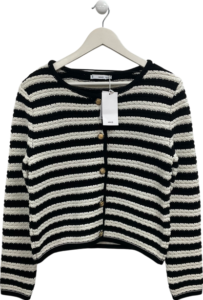 MANGO Black Flok Striped Cardigan UK S